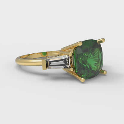 3 cttw Simulated Emerald Three-Stone Engagement Ring - Solid Gold (Cushion Cut,8.0mm)