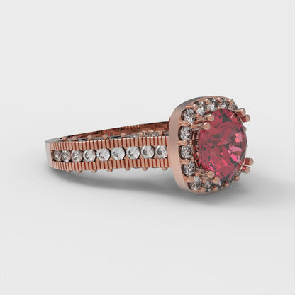 2.37 cttw Simulated Ruby Hidden Halo Engagement Ring - Solid Rose Gold (VVS1, Round Cut,7.5mm)