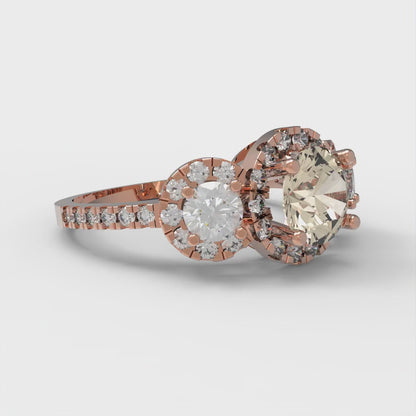 1.46 cttw Natural Morganite Three-Stone Engagement Ring - Solid Gold (Round Cut,6.0mm)