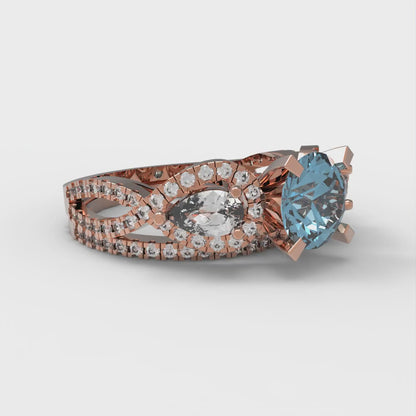 1.925 cttw Round Cut Simulated Blue Diamond Bridal Set - Solid Rose Gold Engagement Ring & Wedding Band