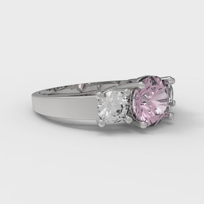 1.5 cttw Zirconia Simulated Pink Diamond Three-Stone Engagement Ring - Solid Gold (VVS1, Round Cut,6.5mm)
