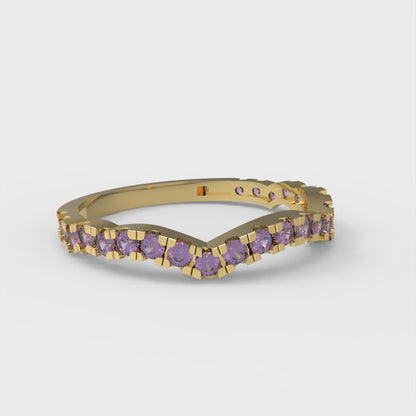 0.36 cttw Natural Amethyst Round Cut Yellow Gold Eternity Wedding Band