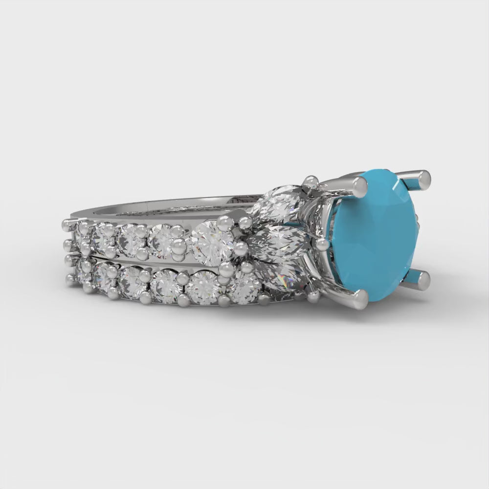 2.94 cttw Round Cut Simulated Turquoise Bridal Set - Solid White Gold Engagement Ring & Wedding Band