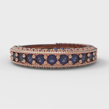 1.44 cttw Simulated Blue Sapphire Round Cut Rose Gold Eternity Wedding Band
