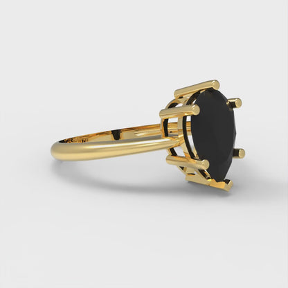 1.5 cttw Natural Onyx Solitaire  Engagement Ring - Solid Gold (Pear Cut,9x6mm)