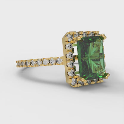 1.86 cttw Simulated Emerald Solitaire with Zirconia Simulated Diamond Accents Engagement Ring - Solid Gold (Emerald Cut,7.5x5.5mm)