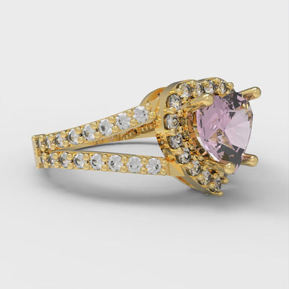 1.49 cttw Zirconia Simulated Pink Diamond Hidden Halo Engagement Ring - Solid Yellow Gold (VVS1, Heart Cut,6.5mm)