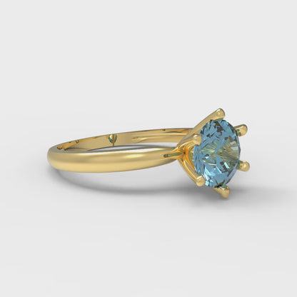 1 cttw Natural Swiss Blue Topaz Solitaire  Engagement Ring - Solid Gold (Round Cut,6.5mm)