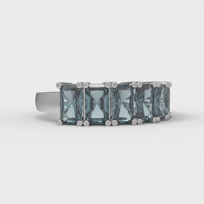 2.61 cttw Natural London Blue Topaz Emerald Cut White Gold Eternity Wedding Band