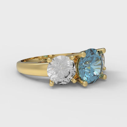 3 cttw Natural Aquamarine Three-Stone Engagement Ring - Solid Gold (Round Cut,7.5mm)
