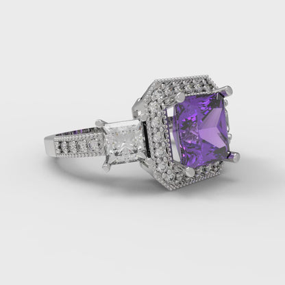 3.005 cttw Simulated Alexandrite Three-Stone Engagement Ring - Solid Gold (Princess Cut,7.0mm)