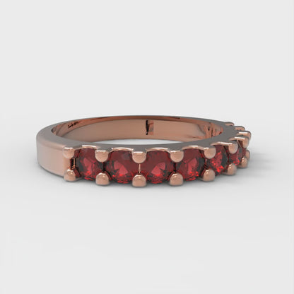 0.63 cttw Natural Garnet Round Cut Rose Gold Eternity Wedding Band