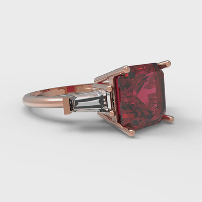 3 cttw Natural Garnet Three-Stone Engagement Ring - Solid Gold (Asscher Cut,8.0mm)