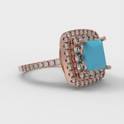 2.07 cttw Simulated Turquoise Hidden Halo Engagement Ring - Solid Rose Gold (VVS1, Princess Cut,6.5mm)