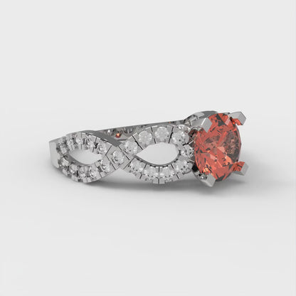 1.42 cttw Zirconia Simulated Red Diamond Solitaire with Zirconia Simulated Diamond Accents Engagement Ring - Solid White Gold (VVS1, Round Cut,6.5mm)