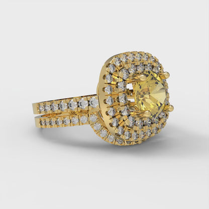 1.7825 cttw Round Cut Natural Citrine Bridal Set - Solid Yellow Gold Engagement Ring & Wedding Band