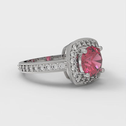 1.335 cttw Simulated Ruby Solitaire with Zirconia Simulated Diamond Accents Engagement Ring - Solid Gold (Round Cut,6.5mm)