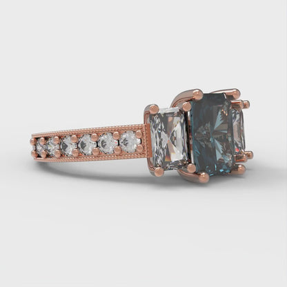 1.88 cttw Natural London Blue Topaz Three-Stone Engagement Ring - Solid Gold (Emerald Cut,7x5mm)