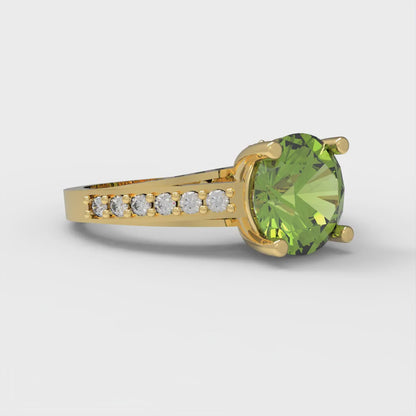 2.21 cttw Natural Peridot Solitaire with Zirconia Simulated Diamond Accents Engagement Ring - Solid Yellow Gold (VVS1, Round Cut,8.0mm)