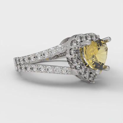 1.49 cttw Natural Citrine Hidden Halo Engagement Ring - Solid White Gold (VVS1, Heart Cut,6.5mm)