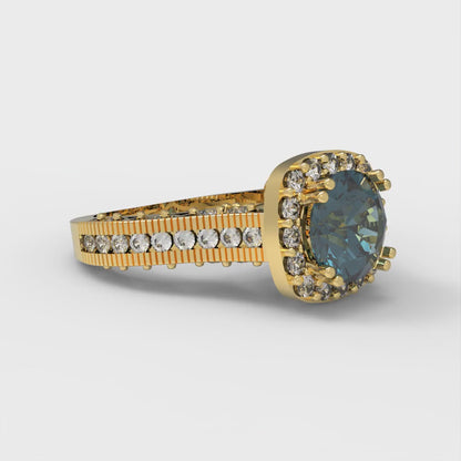 2.37 cttw Natural London Blue Topaz Hidden Halo Engagement Ring - Solid Gold (Round Cut,7.5mm)