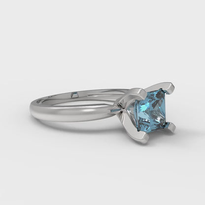 1 cttw Natural Aquamarine Solitaire  Engagement Ring - Solid Gold (Princess Cut,5.5mm)