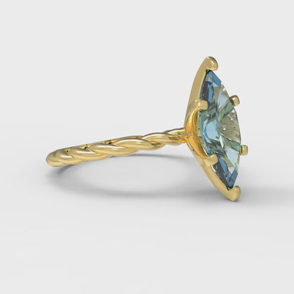 2 cttw Natural Sky Blue Topaz Solitaire  Engagement Ring - Solid Gold (Marquise Cut,12x6mm )