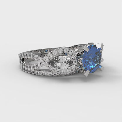 1.925 cttw Round Cut Simulated Tanzanite Bridal Set - Solid White Gold Engagement Ring & Wedding Band