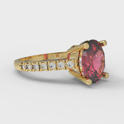 2.21 cttw Simulated Pink Tourmaline Solitaire with Zirconia Simulated Diamond Accents Engagement Ring - Solid Yellow Gold (VVS1, Oval Cut,9X7mm)