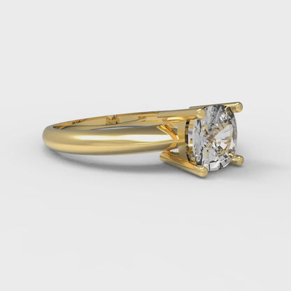 1 cttw White Sapphire Solitaire  Engagement Ring - Solid Yellow Gold (VVS1, Cushion Cut,6mm)