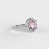 2.37 ct Brilliant Round Cut Pink Simulated Diamond Stone White Gold Halo Solitaire with Accents Ring