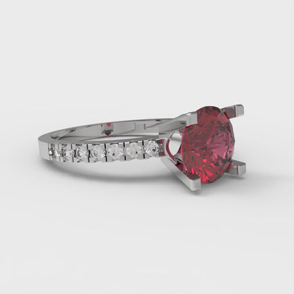 1.71 cttw Natural Garnet Solitaire with Zirconia Simulated Diamond Accents Engagement Ring - Solid Gold (Round Cut,7.5mm)