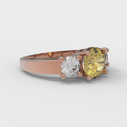 1.5 cttw Natural Citrine Three-Stone Engagement Ring - Solid Gold (Round Cut,6.5mm)