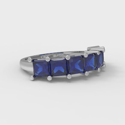 1.75 cttw Simulated Blue Sapphire Princess Cut White Gold Eternity Wedding Band