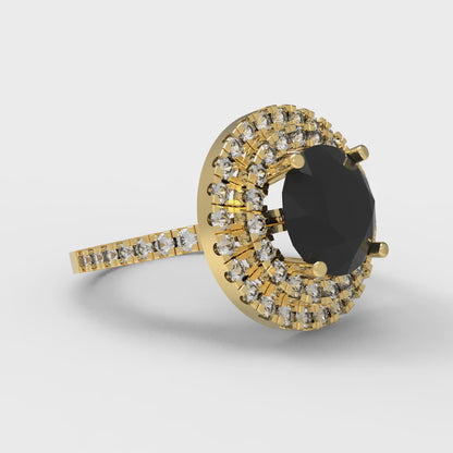 2.6 cttw Natural Onyx Hidden Halo Engagement Ring - Solid Yellow Gold (VVS1, Round Cut,8.0mm)