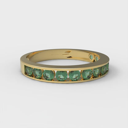 0.39 cttw Simulated Emerald Round Cut Yellow Gold Eternity Wedding Band