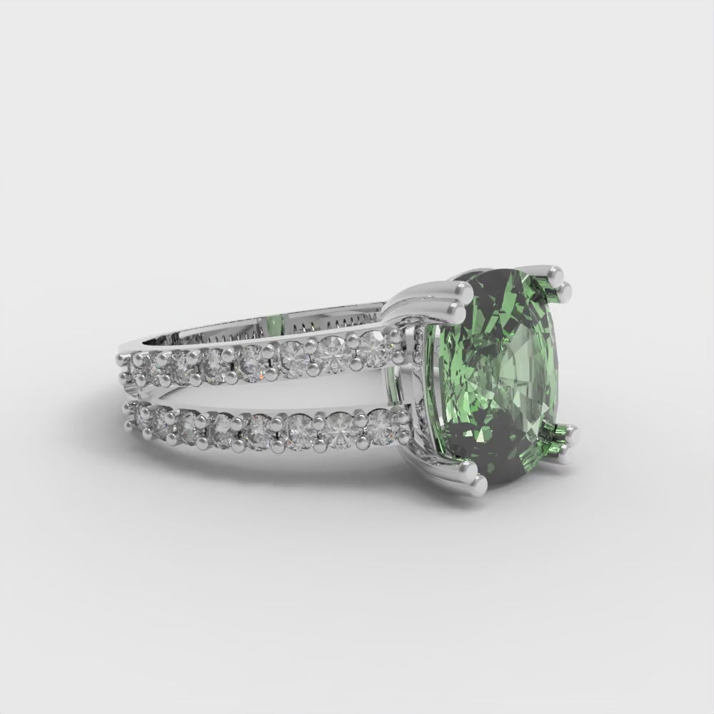 3.48 cttw Zirconia Simulated Green Diamond Solitaire with Zirconia Simulated Diamond Accents Engagement Ring - Solid Gold (VVS1, Long Cushion Cut,9x7mm)