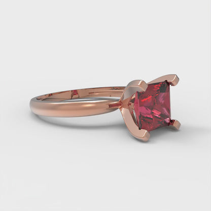 1.5 cttw Natural Garnet Solitaire  Engagement Ring - Solid Gold (Princess Cut,6.5mm)