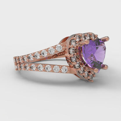 1.49 cttw Simulated Alexandrite Hidden Halo Engagement Ring - Solid Gold (Heart Cut,6.5mm)