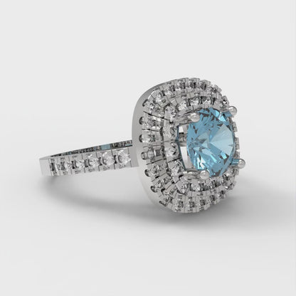 1.615 cttw Zirconia Simulated Blue Diamond Solitaire with Zirconia Simulated Diamond Accents Engagement Ring - Solid White Gold (VVS1, Round Cut,6.5mm)