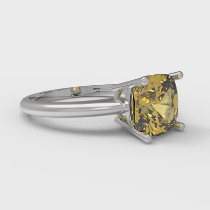 2 cttw Natural Citrine Solitaire  Engagement Ring - Solid White Gold (VVS1, Cushion Cut,7mm)