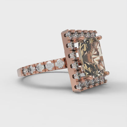 3.84 cttw Natural Morganite Solitaire with Zirconia Simulated Diamond Accents Engagement Ring - Solid Rose Gold (VVS1, Emerald Cut,9x7mm)