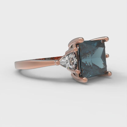 2.32 cttw Natural London Blue Topaz Three-Stone Engagement Ring - Solid Rose Gold (VVS1, Princess Cut,7.0mm)
