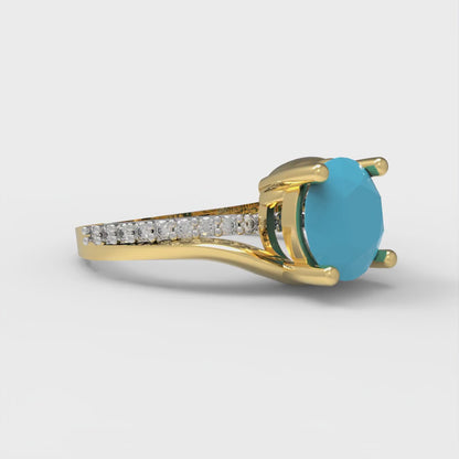 1.71 cttw Simulated Turquoise Solitaire with Zirconia Simulated Diamond Accents Engagement Ring - Solid White/Yellow Gold (VVS1, Round Cut,7.5mm)