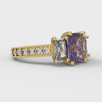 1.88 cttw Simulated Alexandrite Three-Stone Engagement Ring - Solid Gold (Emerald Cut,7x5mm)