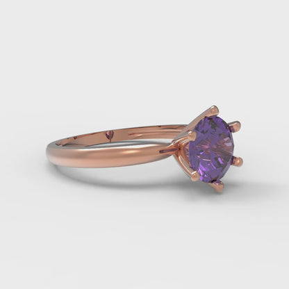 1 cttw Natural Amethyst Solitaire  Engagement Ring - Solid Gold (Round Cut,6.5mm)