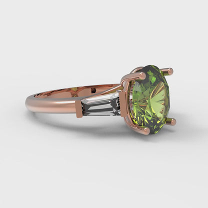 2.5 cttw Natural Peridot Three-Stone Engagement Ring - Solid Gold (Oval Cut,9x7mm)