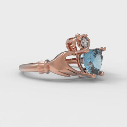 1.06 cttw Natural Sky Blue Topaz Celtic Claddagh Engagement Ring - Solid Gold (Heart Cut,6.5mm)
