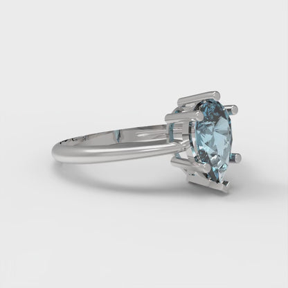 1 cttw Natural Aquamarine Solitaire  Engagement Ring - Solid White Gold (VVS1, Pear Cut,8x5mm)