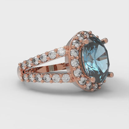 2.6 cttw Natural Sky Blue Topaz Solitaire with Zirconia Simulated Diamond Accents Engagement Ring - Solid Gold (Oval Cut,9x7mm)